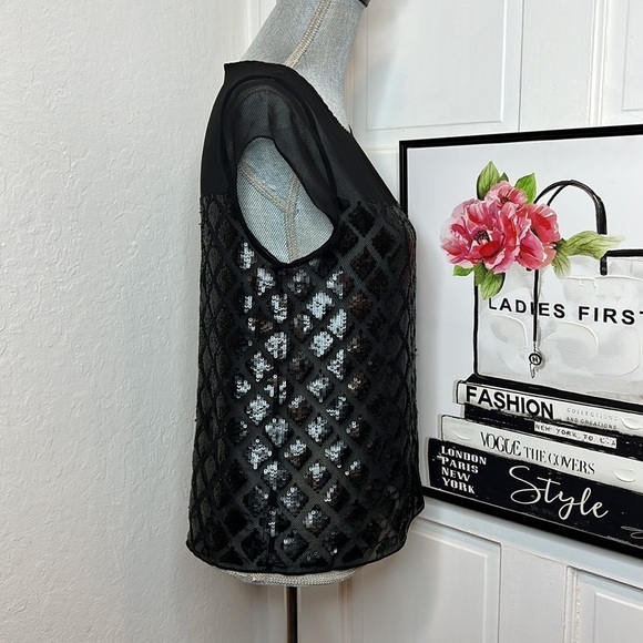 All Saints Lattice Sheer Black Sequins Top Size 4US - Picture 2 of 8